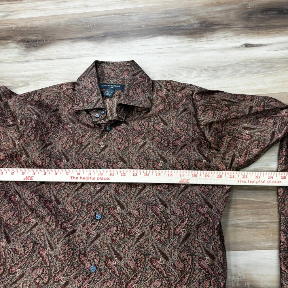 Y2K Banana Republic Dress Shirt L Paisley Button Down Cotton Slim French Cuffs